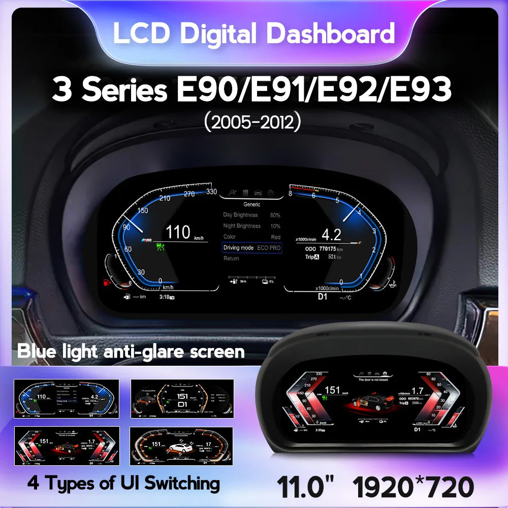 LCD Digital Instrument Cluster Speedometer for BMW 3 Series E90 E91 E92 E93