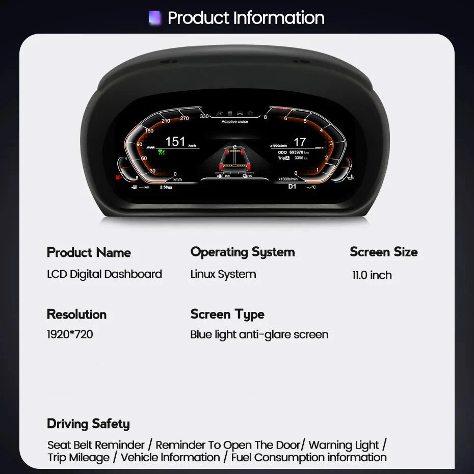 LCD Digital Instrument Cluster Speedometer for BMW 3 Series E90 E91 E92 E93