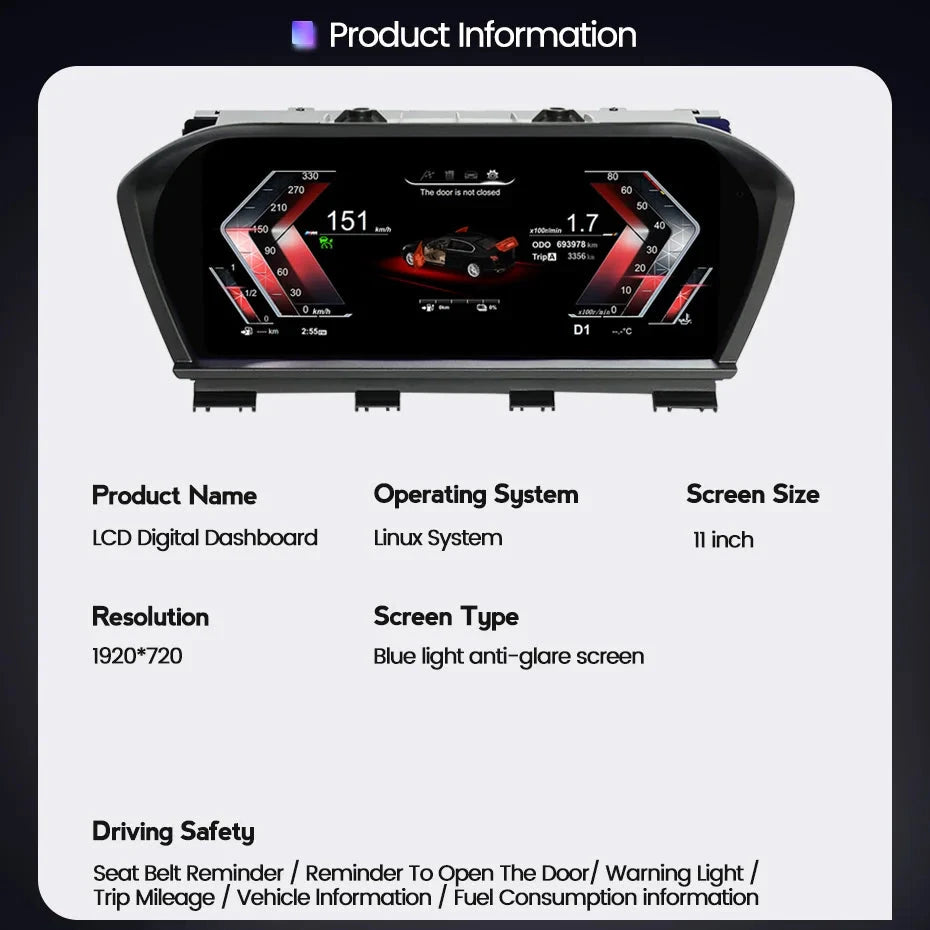 Digital Instrument Cluster Display For BMW 1 Series X1 X2 F20 F22 F48 F49 F39 F52