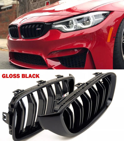 FOR BMW 3 SERIES F30 F31 GLOSS BLACK TWO SLAT KIDNEY FRONT GRILLE M3 M SPORT