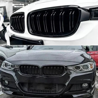 FOR BMW 3 SERIES F30 F31 GLOSS BLACK TWO SLAT KIDNEY FRONT GRILLE M3 M SPORT